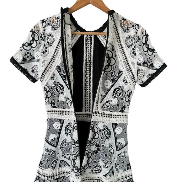 Alexis Emiliana Fit & Flare Mini Dress in Black and White Diamond Lace, XS - Picture 14 of 15